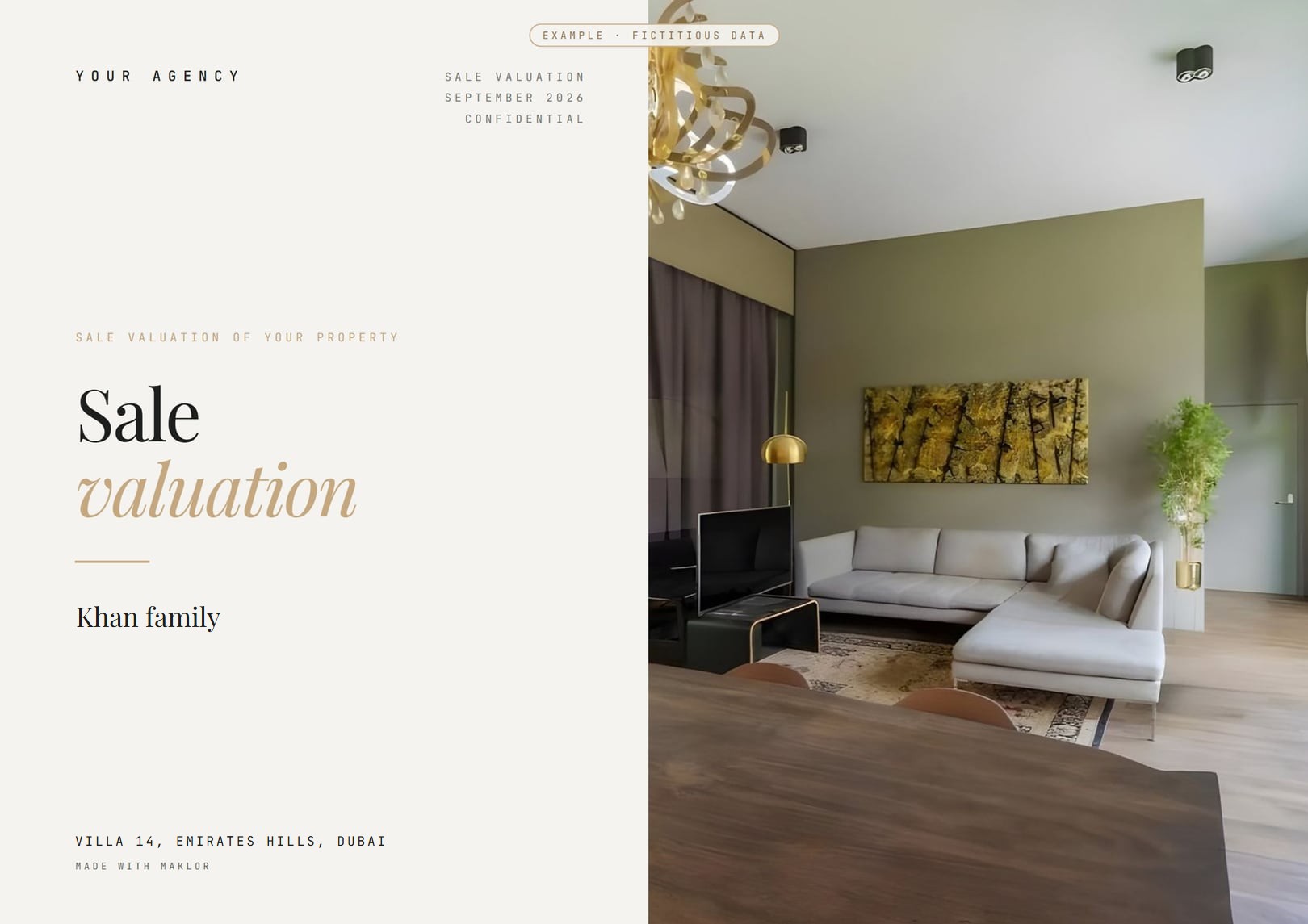 Cover of a sale valuation generated by Maklor